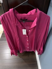 NEW WITH TAG Banana Republic Women Pink Sateen Long Sleeve Blouse Small MSRP 70