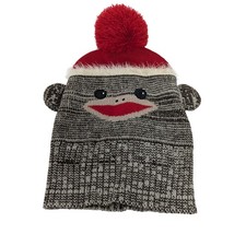Sock Monkey Beanie Hat With Pom Pom OS