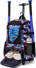Rolling Baseball Bag Wheeled Softball bag for Adult,Baseball bag with Fence Hook