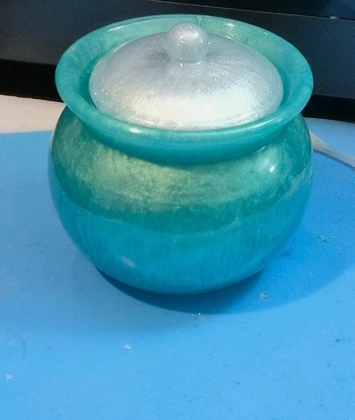Handmade Resin Pearly Green Small Jar With Pearly White Lid
