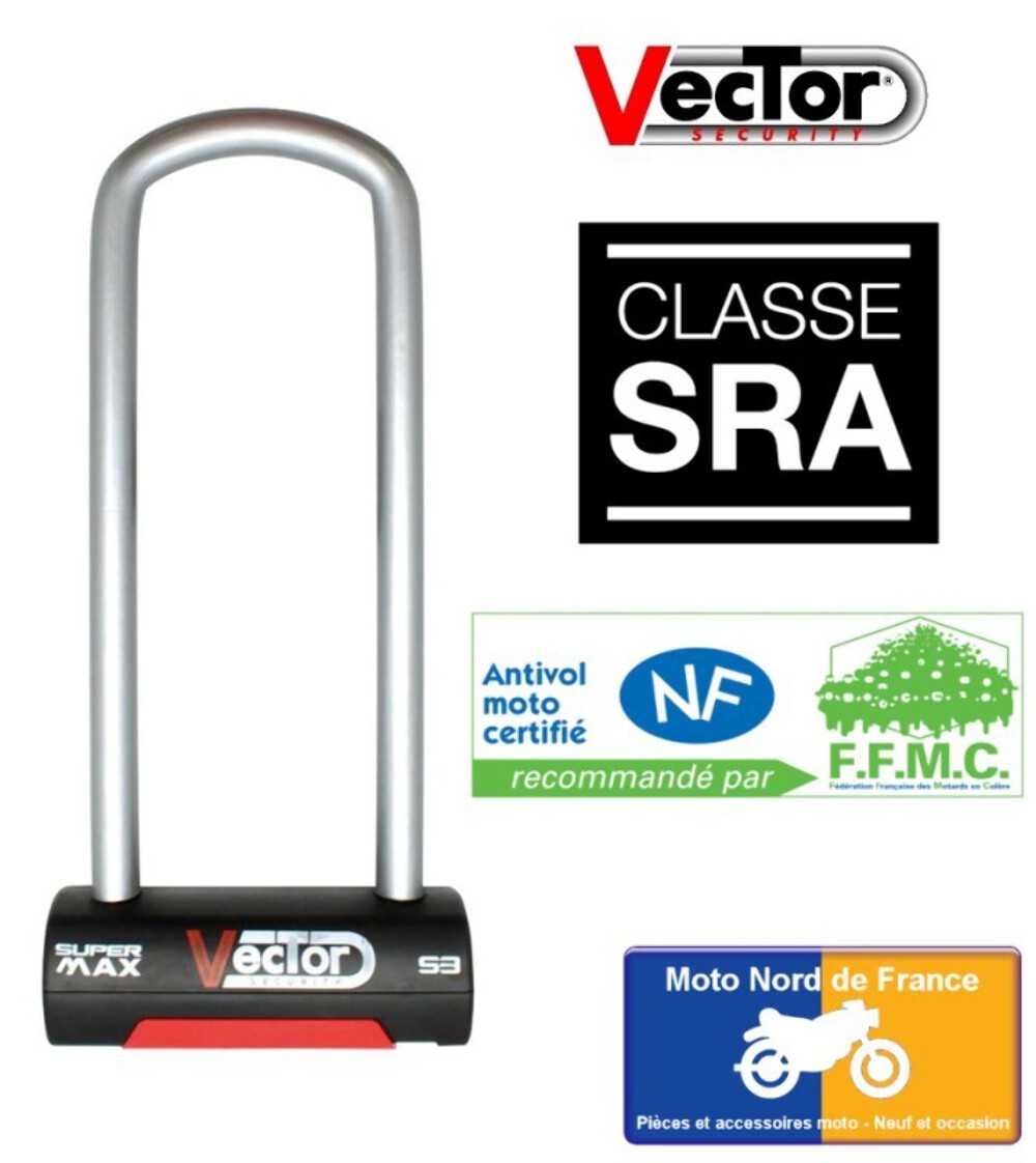 Antivol U VECTOR Super Max S3 SRA 85x270 moto haute résistance