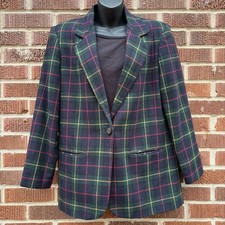 SAG HARBOR Women s Sz 8 Wool Blend Vintage Green Red Black Plaid Blazer
