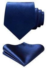 Blue Ties for Men with Pocket Square Set Formal One Size, Navy