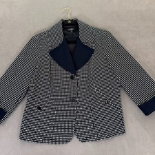 Talbots Women s Blazer/Suit Jacket Navy White Polka Dot-Solid Cuffs-Career-14W