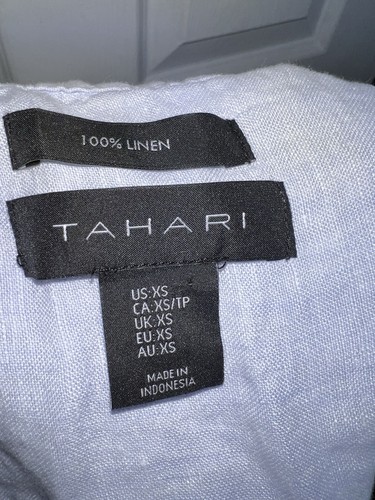 Top Tahari para mujer X pequeño azul manga corta 100 % lino abotonado Lagenlook XS - Imagen 7 de 11
