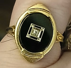 14K YELLOW GOLD NATURAL DIAMOND, BLACK ONYX RING, SIZE 6, 3.71 GRAMS (1900'S) — photo 1