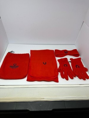 Vintage Horseshoe Casino Hotel Warm Red Hat Gloves Ear Cover Set in Bag Rare! V8
