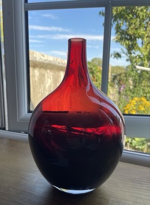 Vintage IKEA SALONG Glas Vase Rubinrot Johanna Jelinek MCM Retro 20 cm mittel