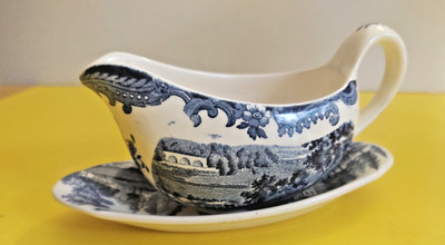 Vintage 1790 Avon Scenes Palissy England Gravy Boat & Saucer
