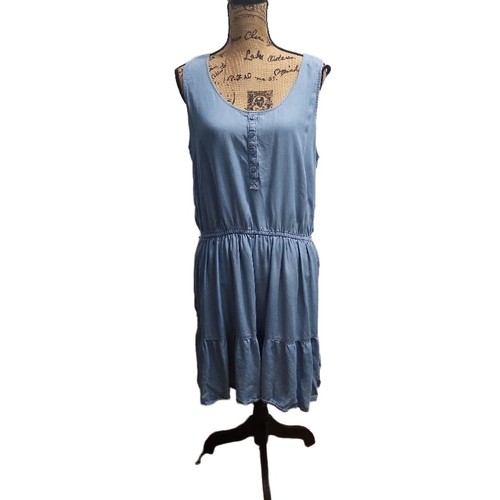 ANA Dress Womens Size L Light Blue Tiered Button Front Sleeveless Casual Boho - Picture 2 of 6