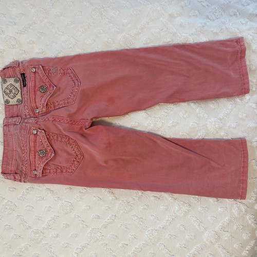 Miss Me Girls Size 14 Cuffed Capris Coral Pink Thick Stitch Rhinestone Pockets - Picture 5 of 7