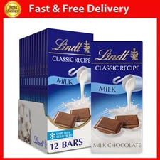 Lindt CLASSIC RECIPE Milk Chocolate Bar, Milk Chocolate Candy, 4.4 Oz. (12 Pack)