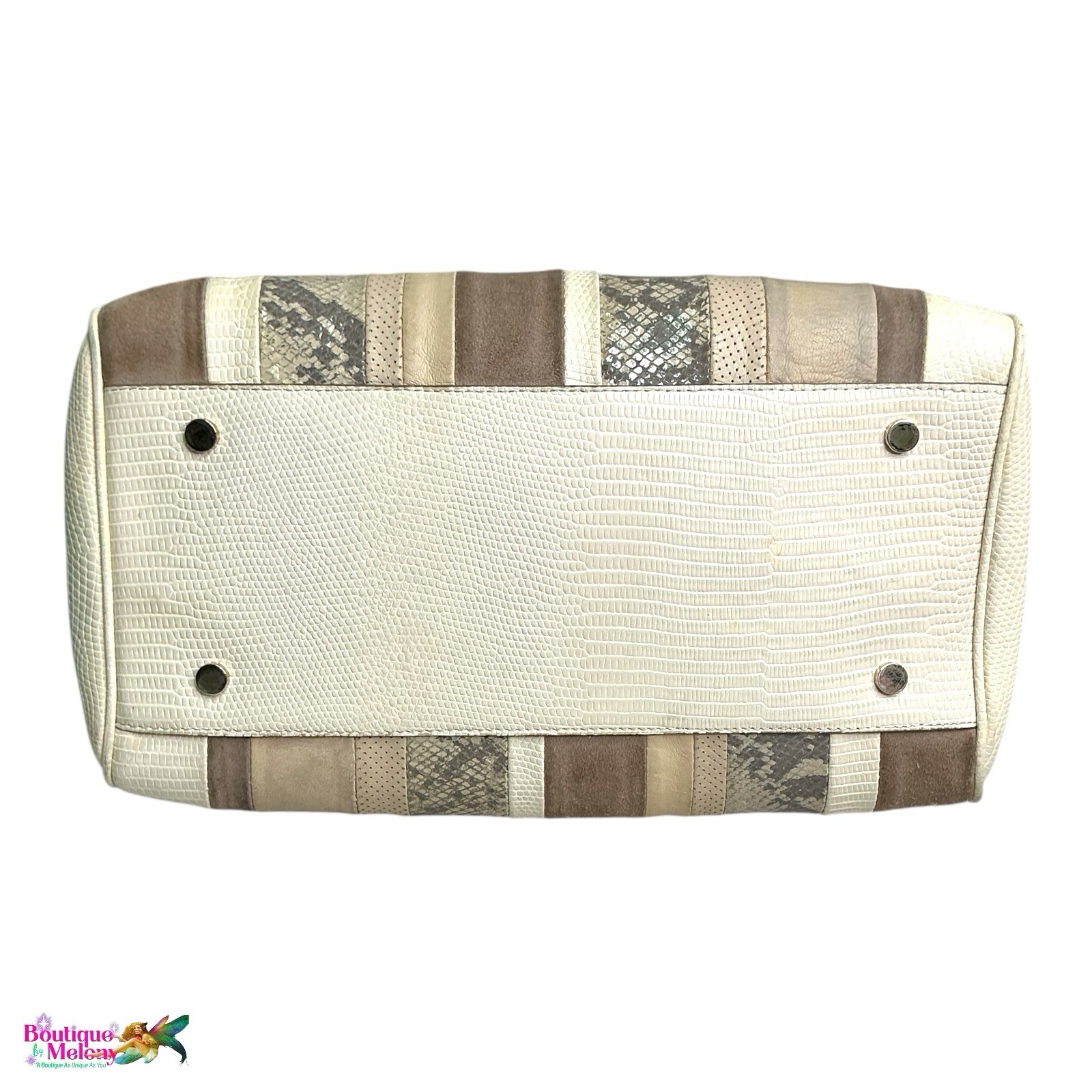 BCBG Maxazria Leather Suede Python Stripe Satchel… - image 7