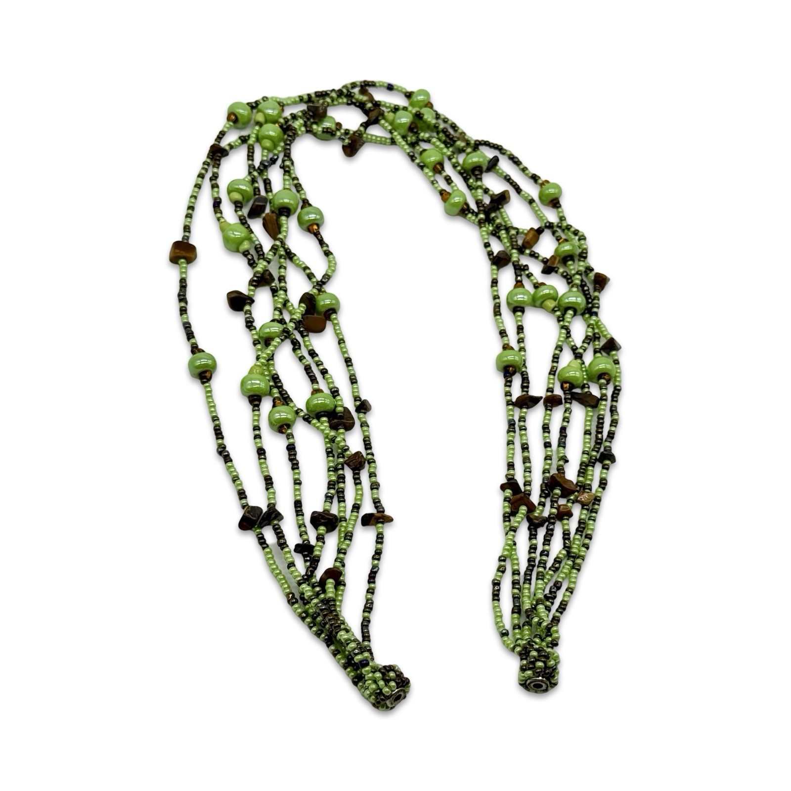Boho Style Beaded Multi Stranded Bright Green Gla… - image 14