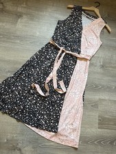 Isaac Mizrahi Live! Petite Ditsy Floral Contrast Knit Wrap Dress-Size S