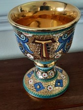 Cáliz Copa Tau Bizantino Oro 18K Esmalte Mosaico TORRETTI DERUTA ITALIA