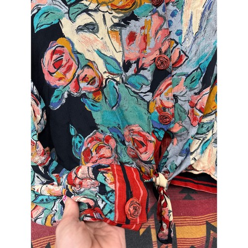 80er Carole Little Vintage Medium Bluse Rosen Patchwork Floral Künstler Blumen - Bild 4 von 7