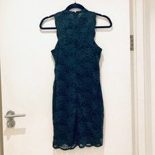 Topshop Petite forest green mini lace skater dress UK8