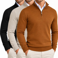 Men's 1/4 Quarter Zip Knit Sweater Slim Fit Mock Neck Lightweight Pullover Top