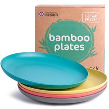 GET FRESH Bamboo Kids Plates Set 4-pack Reusable Dinner Plates for Toddlers C...