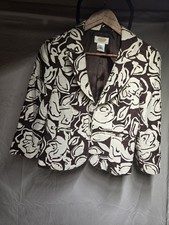 Talbots Petite Brown Floral Print Blazer, 3/4 Sleeve, Cotton/Linen Blend, SZ 8P