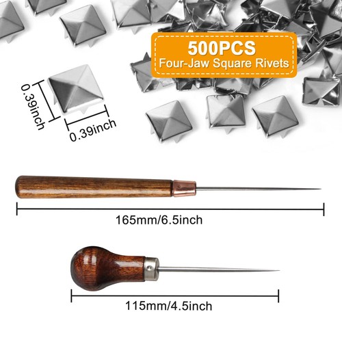 500 Pieces 10 Mm Square Pyramid Studs for Clothing Bag Leather Shoes Punk Rock - Picture 2 of 6