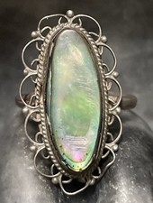 Vintage Mexico Sterling Silver  Abalone Filigree Ring Size 6.75