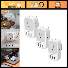 Travel Adapter Type G - 3 Pack UK Plug with 4 Outlets  3 USB Ports 1 USB-C 20W