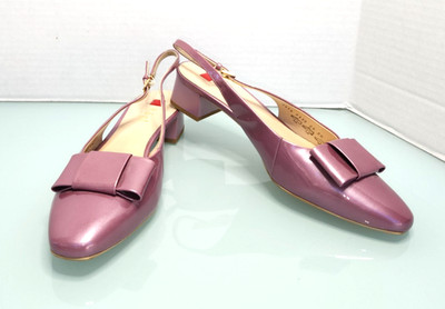 Hogl women's block heel bow slingback pumps pearl pink patent leather New 5.5