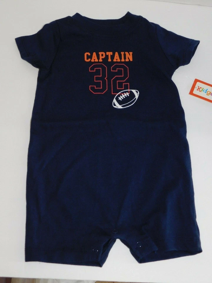 3 6 Month Infant Baby Boy Outfit Football Captain One Piece Shorts Blue - Image 2 of 4