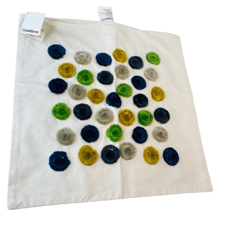 Funda de almohada Crate & Barrel Astrid edredón blanco círculo 100 % algodón 16x16” cremallera NUEVO Foto 2 de 4