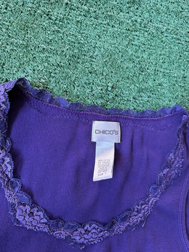 Chico's Women’s Tank Top Cute Y2K Cottage Fairy Lace Floral Purple Top Size 1 - Picture 3 of 6