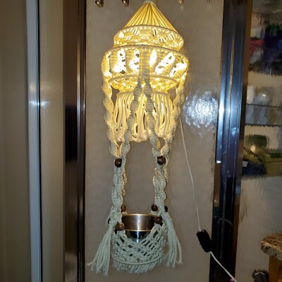 Beautiful Rare Vintage MCM Lighted hanging Macrame Plant Holder 1970's |  eBay
