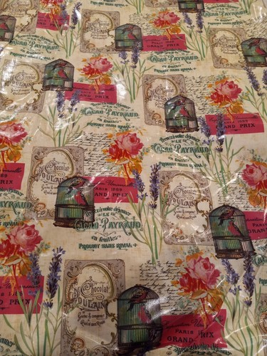 BROTHER SISTER DESIGN STUDIO Vinyl Coated FABRIC~ French Script~ Birds~3+ yards - Picture 2 of 4