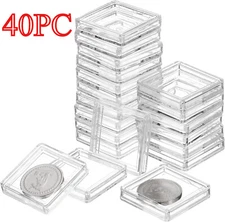 40Pack 30mm Square Coin Capsules Holders Container for Silver Dollar Storage Box
