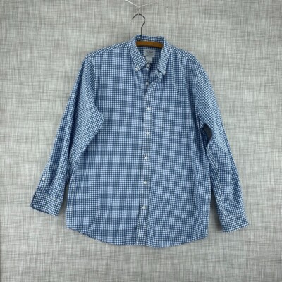 LL Bean Shirt Long Sleeve Button Down Mens M reg blue gingham 4019