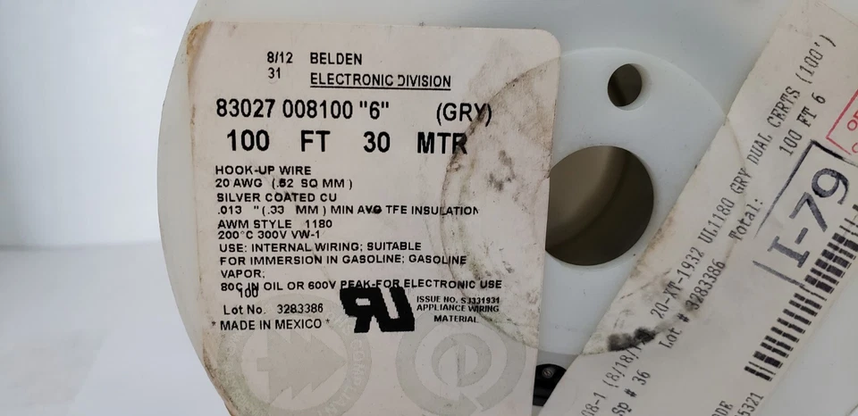 Fio de conexão BELDEN 83027-008100 CINZA, 100 PÉS, 20AWG, REVESTIDO DE PRATA, NOVO NA CAIXA - Imagem 2 de 4