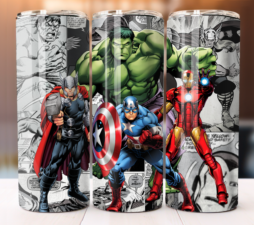 Tumbler 20oz Cup Mug Lid Straw Avenger Sublimation Design Stainless Steel