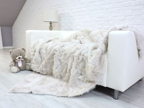 LUSSO TOSCANA PELLICCIA LANCIO PATCHWORK PELLICCIA OFF WHITE PELLE DI PECORA GRANDE DIVANO LANCIO 655 - Foto 8 di 10