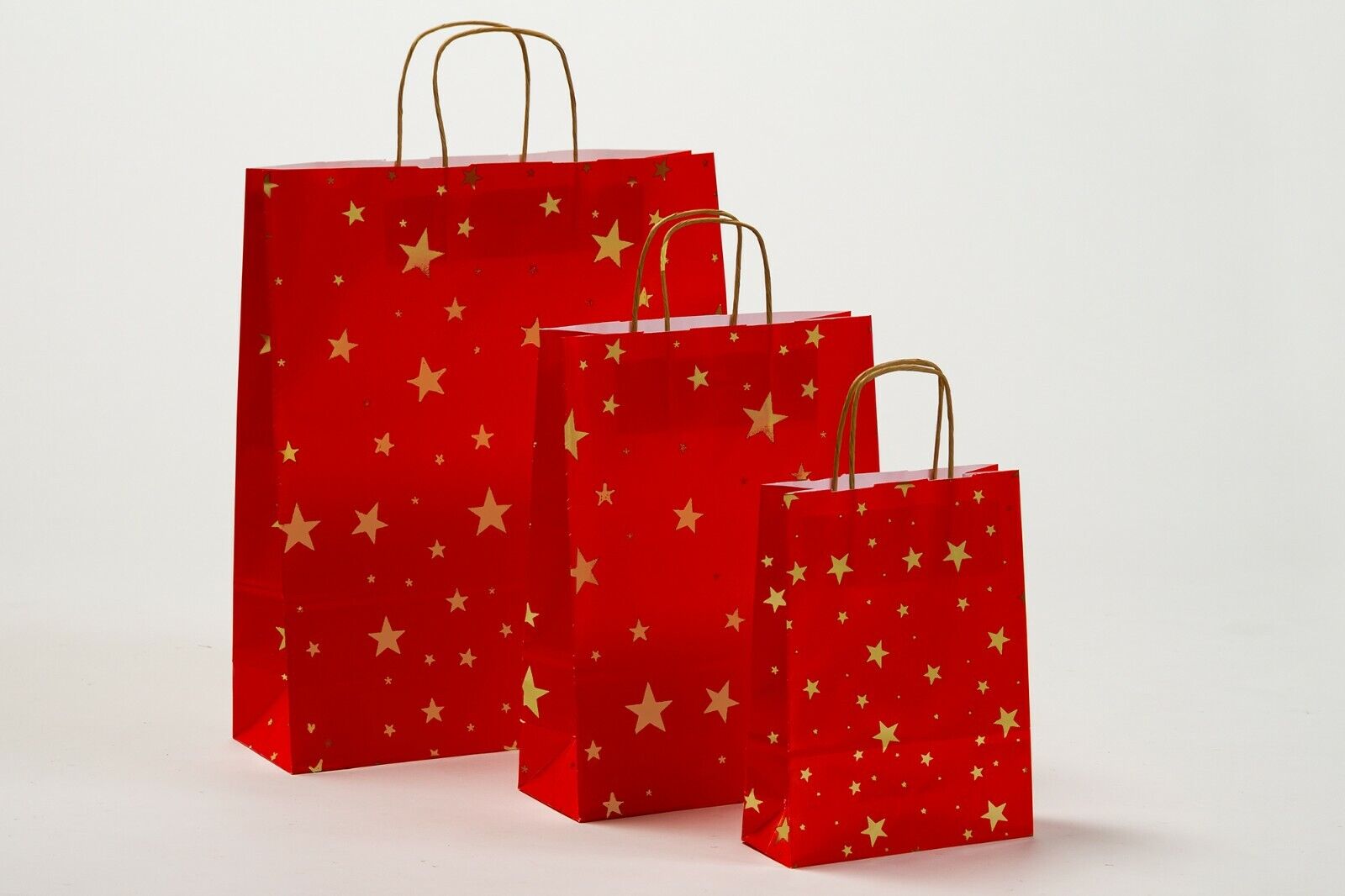 Details zu  Papiertragetaschen Weihnachten Sterne Rot Gold Papiertüten Tüten Christmas Niedriger Preis neu