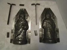 ANTIQUE SANTA CLAUS Tin Metal CANDY CHOCOLATE MOLD original clips Germany 9.75"t