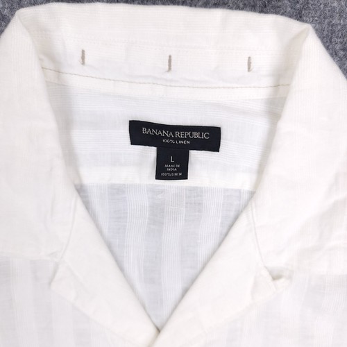 Banana Republic Shirt Mens Large White 100% Linen Striped Button Up Short Sleeve - Picture 4 of 10