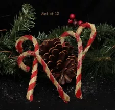 12 Primitive VERY Aged 6" Chenille Candy Canes ~ Sparkle ~ Vintage Look