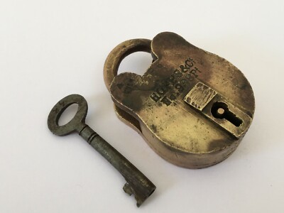 Old Vintage Lock Solid Brass Padlock Strong Collectible hoppes 4 Levers Rear 