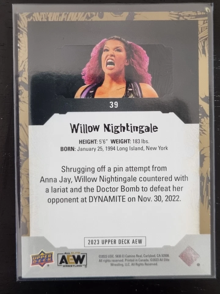 2023 AEW Willow Nightingale HIGH GLOSS 01/10 Trading Card Upper Deck #90156 - Image 2 of 2