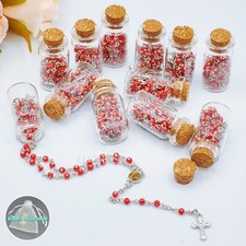 US 12pcs Rosary In Glass Guadalupe w Cross Red Beads Necklace Baptism Favors