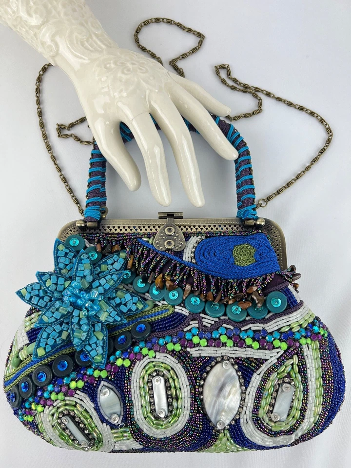 Bolso de mano Chico's adornado con cuentas boda noche ocasión especial azul