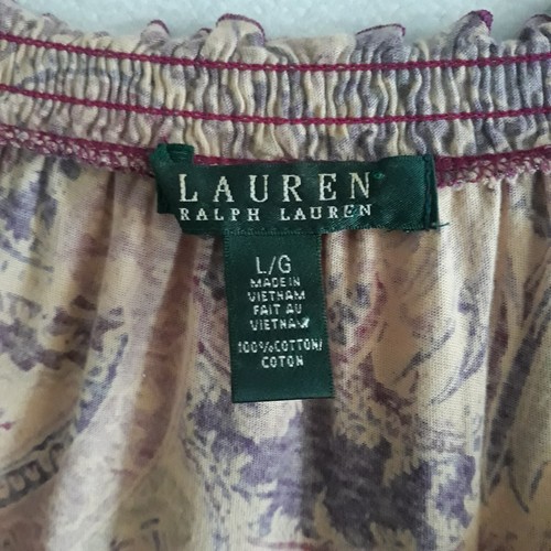 Lauren Ralph Lauren Blouse Womens Large Paisley Purple Pink Long Sleeve Ruffles - Picture 8 of 10