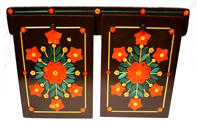 Vintage USSR Handmade Set of 2 Cutting Boards Decorated with Straw Inlay #28