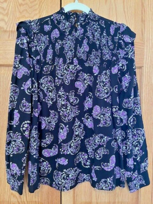 ANN TAYLOR LOFT Black & purple paisley Long sleeve blouse, S, NWT, Ret. $69.95